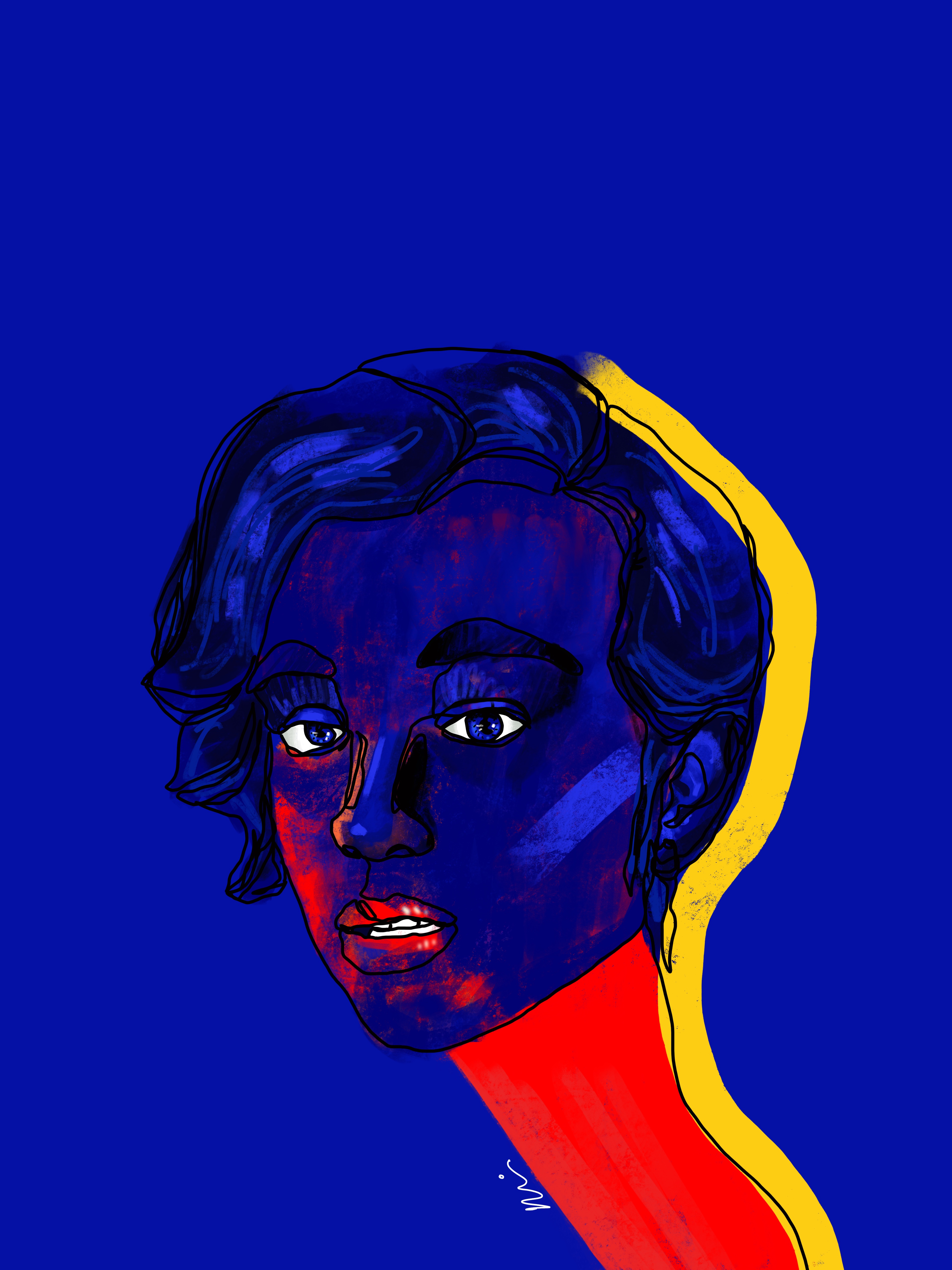 Painting — portrait in blue, red and yellow